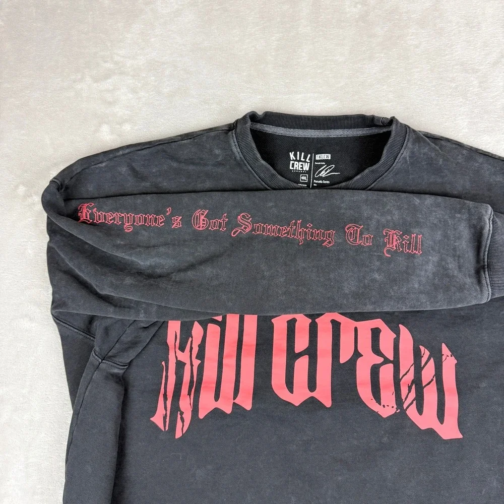 Kill Crew Sweatshirt Mens 4XL Black Acid Wash Lone Wolf Streetwear Hip Hop Y2K